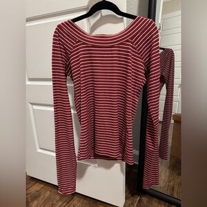 BDG Maroon and White Striped Long Sleeve Top